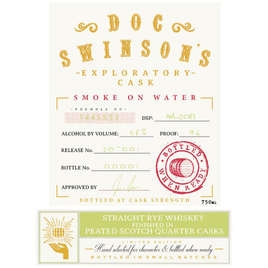 Doc Swinson’s Exploratory Cask Smoke On Water Straight Rye - Main Street Liquor