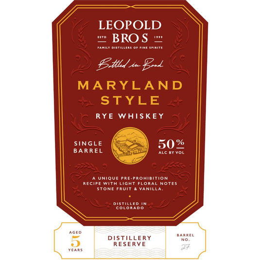 Leopold Bros Distillery Reserve Maryland Style Rye - Main Street Liquor