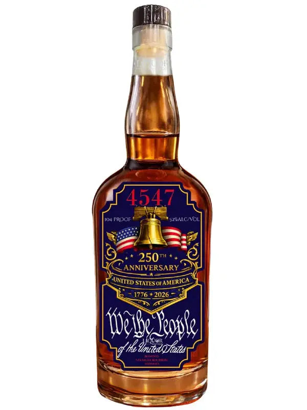 Load image into Gallery viewer, A bottle of 4547 250th Anniversary Straight Bourbon Whiskey by 4547 WHISKEY, marked with “We the People,” American flags, and dates 1776-2026 on the front, celebrates the United States’ 250th anniversary.
