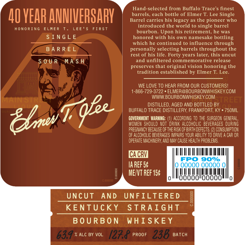 Load image into Gallery viewer, Elmer T. Lee 40 Year Anniversary Uncut &amp; Unfiltered Single Barrel Bourbon 127.8 Proof - Main Street Liquor
