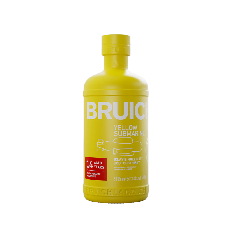 Load image into Gallery viewer, A vibrant yellow bottle of Bruichladdich Yellow Submarine III 14 Year Old Islay Single Malt Scotch Whisky, with bold white text and a playful yellow submarine illustration on the label.
