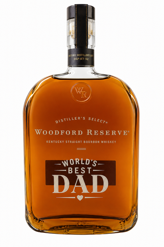 The Woodford Reserve “World’s Best Dad” Etched Bourbon is the perfect engraved gift for Father’s Day, featuring the message “World’s Best Dad” on the bottle.