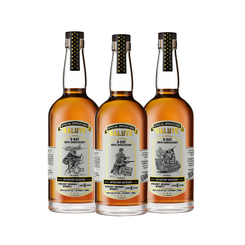 Load image into Gallery viewer, Special Operations Salute™ Whiskey - D - Day 80th Anniversary - 3 Bottle Set with Limited Edition Lithograph - Main Street Liquor
