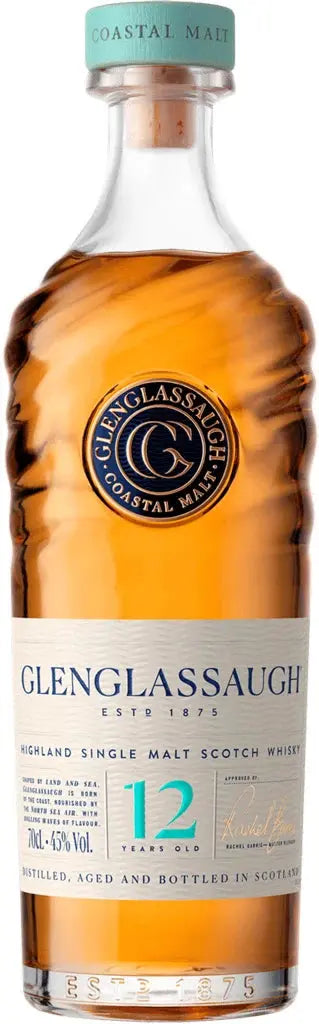 Load image into Gallery viewer, A 700mL bottle of Glenglassaugh 12 Year Old Highland Single Malt Scotch Whisky, featuring the brand’s signature blue and gold label with a clear cap, embodying the coastal character of this renowned whisky.
