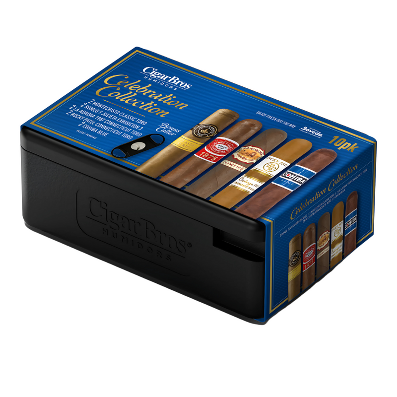 Load image into Gallery viewer, CigarBros Celebration Collection 10 Cigar Sampler Gift Set with Humidor &amp; Cutter
