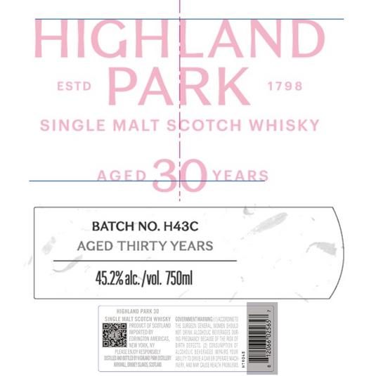 Highland Park 30 Year Old Single Malt Scotch Whisky