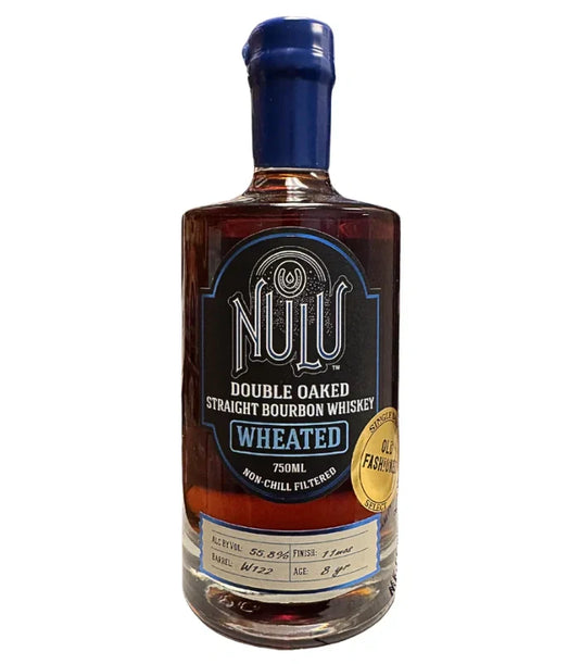 A bottle of Nulu 8 Year Single Barrel Double Oaked Wheated Bourbon 