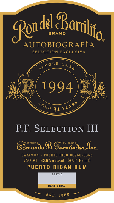 Ron del Barrilito Autobiografía Selección Exclusiva P.F. Selection III