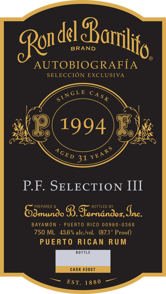 Ron del Barrilito Autobiografía Selección Exclusiva P.F. Selection III