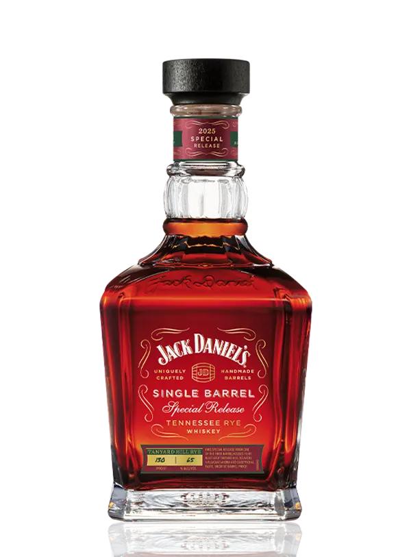 Load image into Gallery viewer, A bottle of Jack Daniel’s Single Barrel Tanyard Hill Rye 2025 Special Release, featuring dark amber whiskey in a square glass bottle with a black cap and an ornate red and gold label that highlights its high-proof Tennessee rye.
