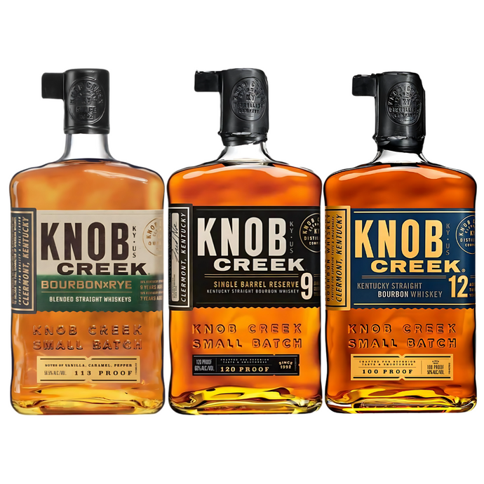 Knob Creek Bourbon Bundle: Bourbon X Rye, 9 Year Single Barrel, 12 Year Small Batch