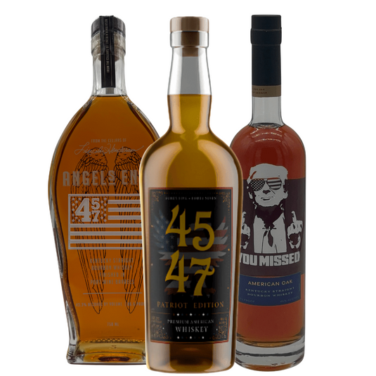 The MAGA Bundle – 4547 American Whiskey Patriot Edition, 2XO American Oak "You Missed" Limited Edition, and Angel’s Envy Straight Bourbon 457 Edition