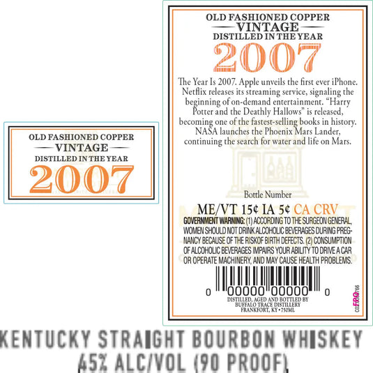 Buffalo Trace O.F.C. Vintage 2007 19 Year Old Bourbon Whiskey 750mL - Main Street Liquor