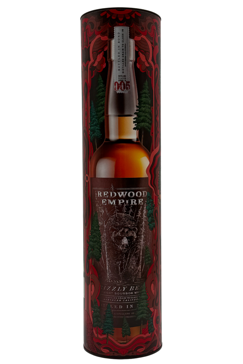 Load image into Gallery viewer, A boxed bottle of Redwood Empire Grizzly Beast Bottled in Bond Straight Bourbon Whiskey Batch 005 2025 Release from Redwood Empire Whiskey.
