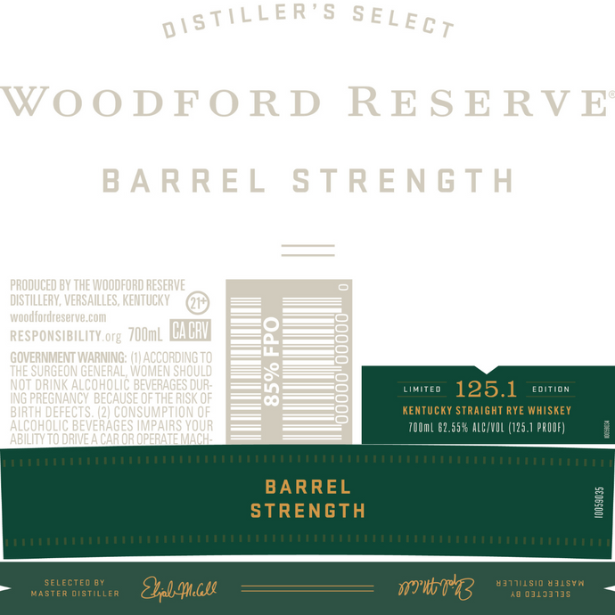 Woodford Reserve Barrel Strength Kentucky Straight Rye Whiskey 125.1 Proof