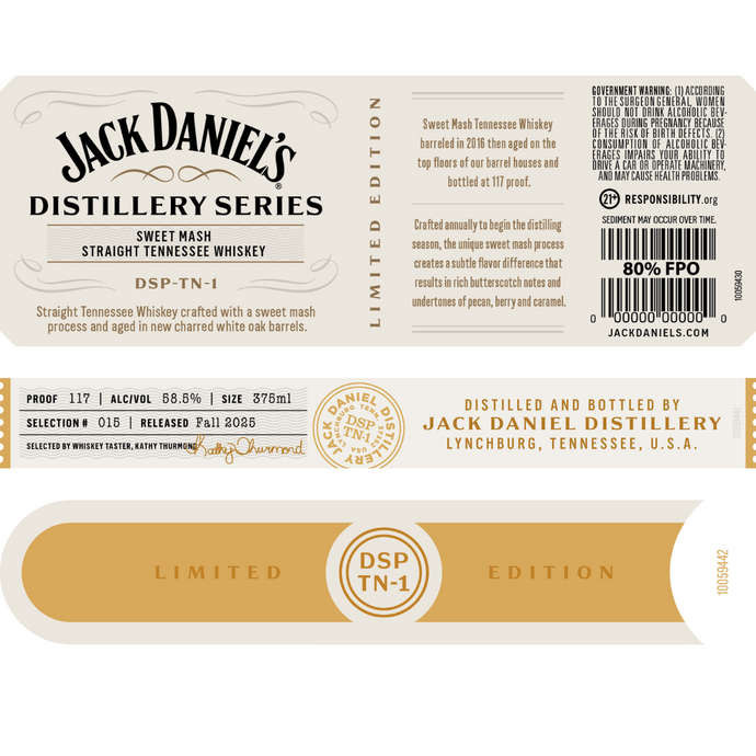 Jack Daniel’s Distillery Series Sweet Mash Straight Tennessee Whiskey DSP-TN-1 375mL