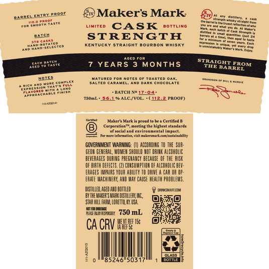 Maker’s Mark Cask Strength Batch 17-04 Bourbon Whiskey