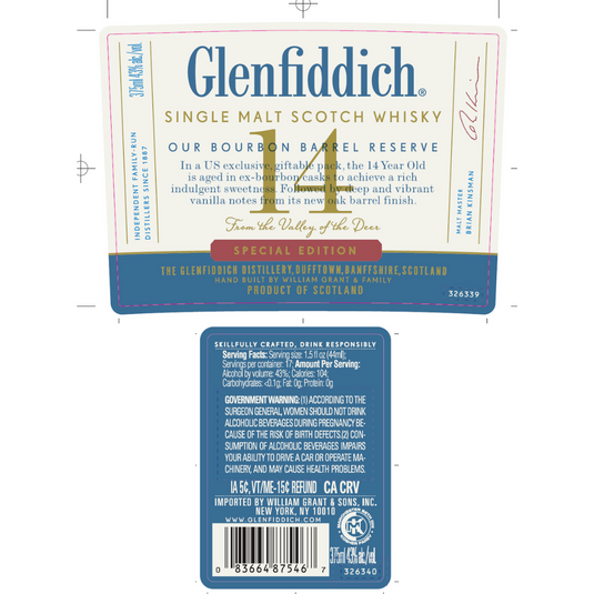 Glenfiddich 14 Year Old Bourbon Barrel Reserve Single Malt Scotch Whisky – Special Edition 375ml