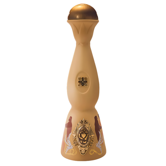 A tall, beige ceramic bottle with a gold dome cap and elegant patterns, the Clase Azul Tequila Dia de Muertos Edicion Limitada Recuerdos by Clase Azul Tequila is perfect for celebrating Día de Muertos in style.