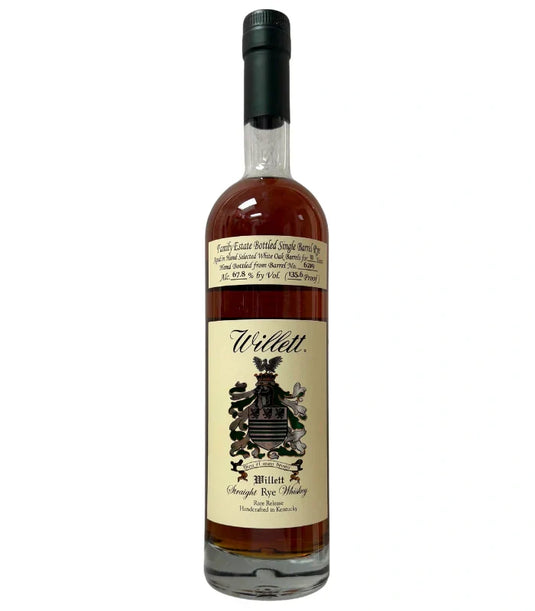 A tall bottle of Willett Family Estate 11 Year Single Barrel Rye 