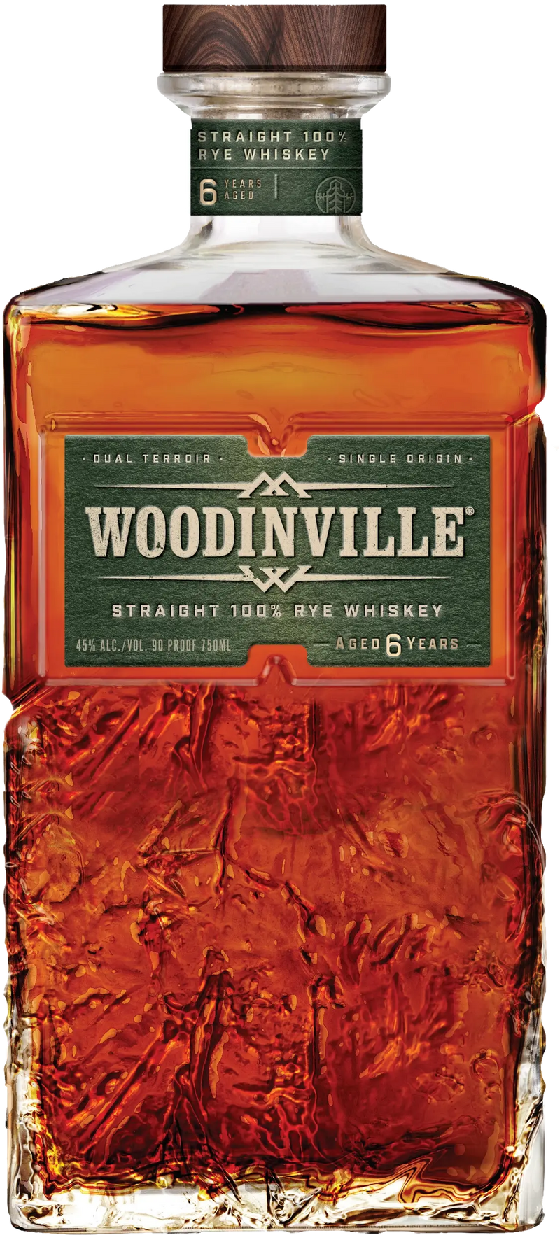 Load image into Gallery viewer, A bottle of Woodinville Straight Rye Whiskey, expertly hand-crafted and aged 6 years at a renowned Washington distillery. The label features a green background with white and gold text, and the whiskey itself displays a rich amber hue.
