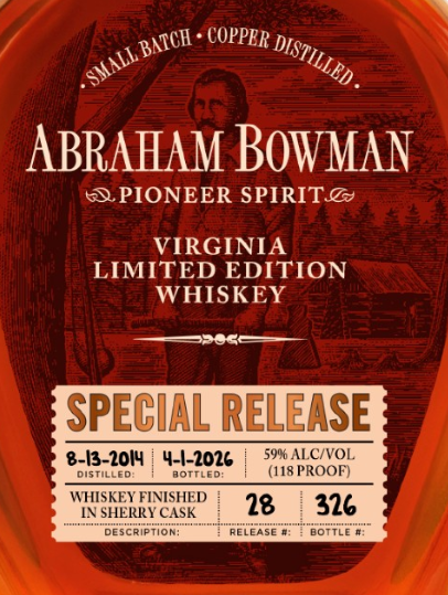 Abraham Bowman Virginia Special Release Whiskey Sherry Cask Finish - Main Street Liquor