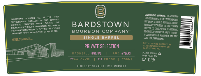 Bardstown Bourbon Company Single Barrel Private Selection – 6 - Year Rye Whiskey - Main Street Liquor