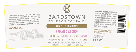 Bardstown Bourbon Company Single Barrel Private Selection Finished in Cabernet Barrels 6 Years Old - Main Street Liquor