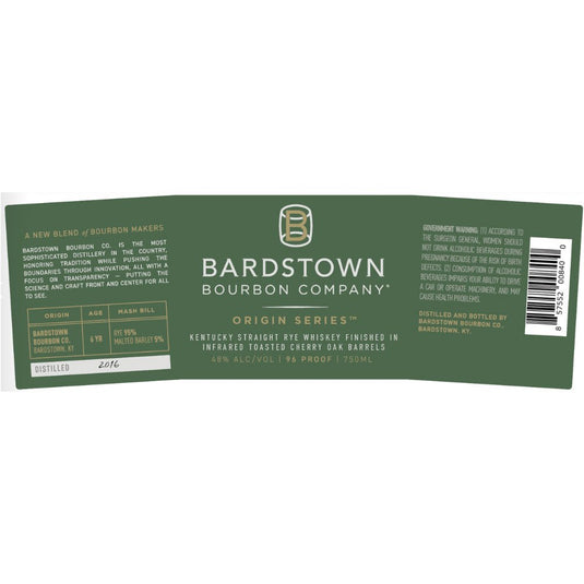 Bardstown Bourbon Origin Series Rye Finished in Infrared Toasted Cherry Oak - Main Street Liquor