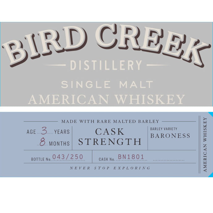 Bird Creek Cask Strength American Single Malt Whiskey - Main Street Liquor