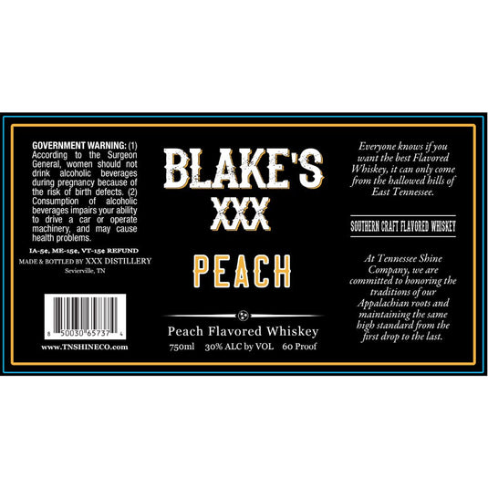 Blake’s XXX Peach Flavored Whiskey - Main Street Liquor