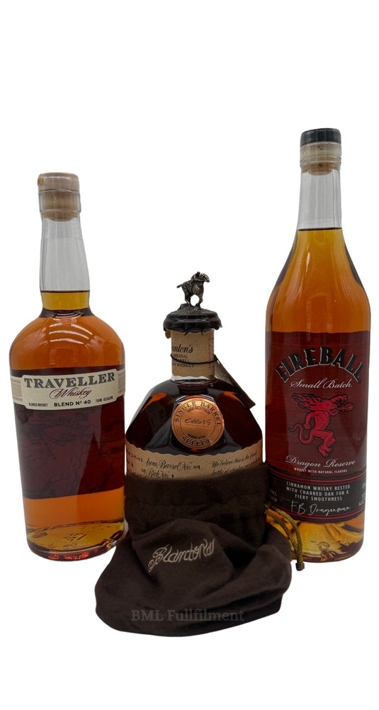 Blanton's Single Barrel Pick By Eddy V's, Traveller Whiskey, and Fireball Dragon Reserve - Main Street Liquor