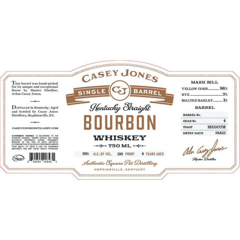 Load image into Gallery viewer, Casey Jones Single Barrel Kentucky Straight Bourbon Mash Bill 1 - Main Street Liquor

