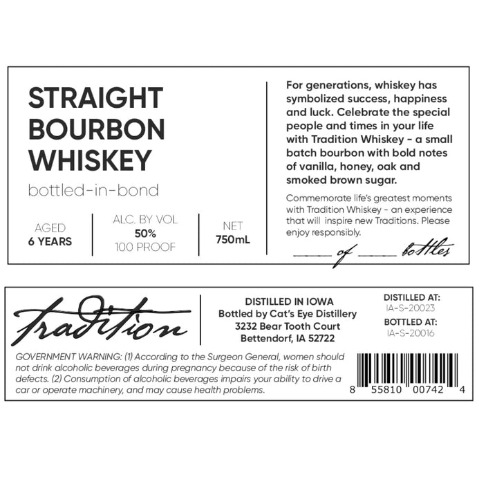 Cat’s Eye Distillery Tradition Bottled in Bond Straight Bourbon - Main Street Liquor