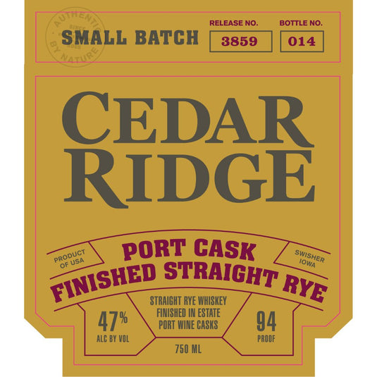 Cedar Ridge Port Cask Finished Straight Rye - Main Street Liquor