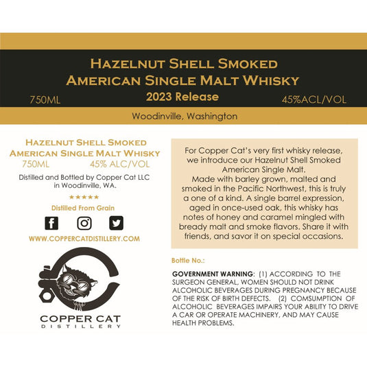 Copper Cat Hazelnut Shell Smoked American Single Malt Whiskey - Main Street Liquor