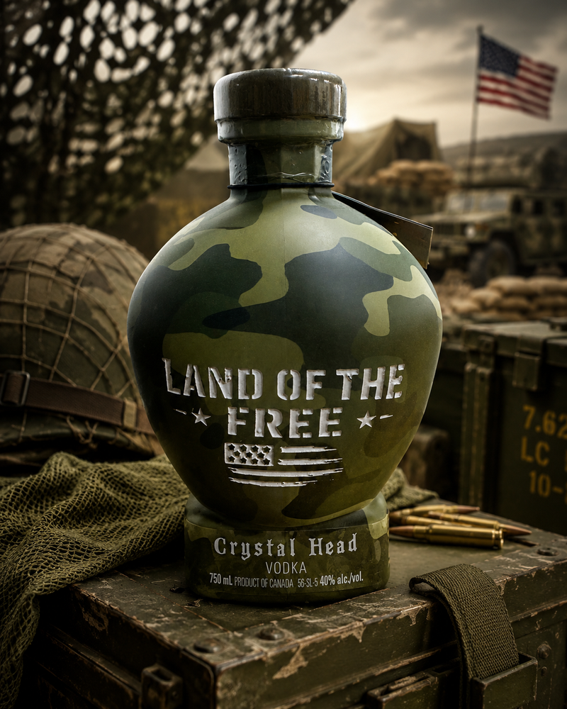 Load image into Gallery viewer, Crystal Head Camo “Land Of The Free” Deep Etch Custom Bottle - Main Street Liquor
