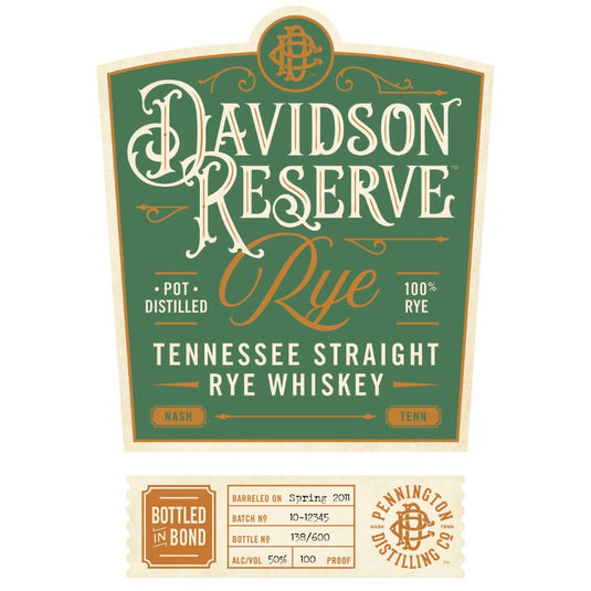 Davidson Reserve 6 Year Old Bottled in Bond Rye - Main Street Liquor