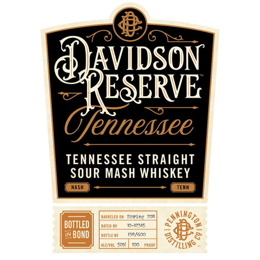 Davidson Reserve Bottled in Bond Straight Sour Mash Whiskey - Main Street Liquor