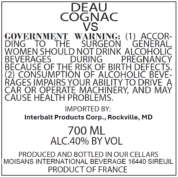 Load image into Gallery viewer, Deau VS Cognac - Main Street Liquor
