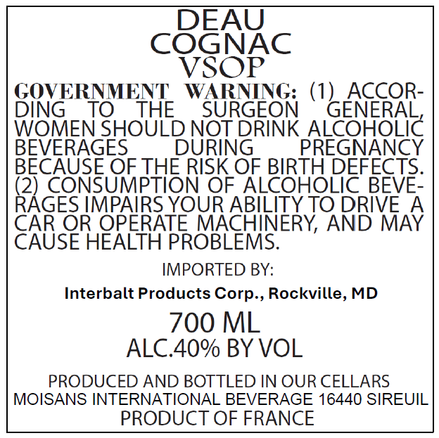 Load image into Gallery viewer, Deau VSOP Cognac - Main Street Liquor
