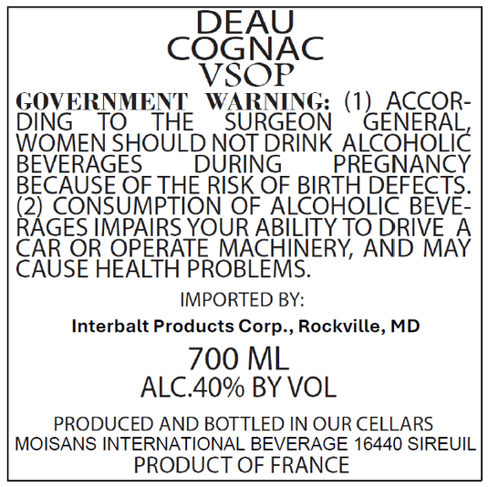 Deau VSOP Cognac - Main Street Liquor