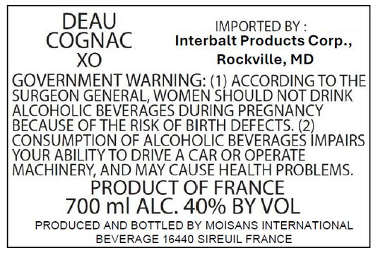 Deau XO Cognac - Main Street Liquor