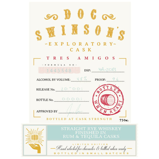 Doc Swinson’s Exploratory Cask Tres Amigos Straight Rye - Main Street Liquor