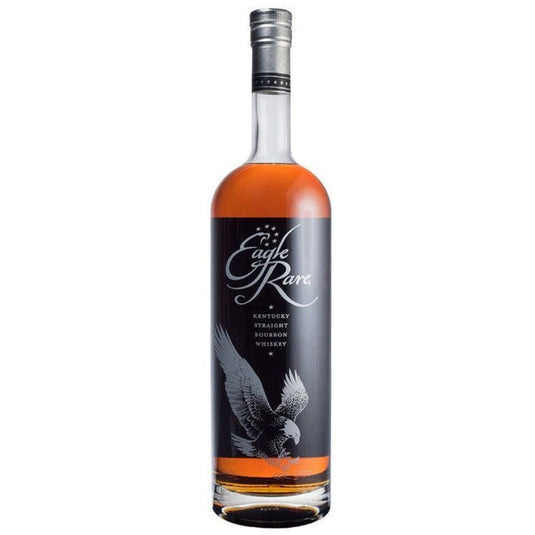 Eagle Rare Bourbon 1.75L features a black label with an eagle graphic and silver cap, offering the distinctive taste the Eagle Rare brand is known for.