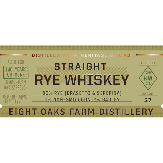 Eight Oaks Straight Rye Whiskey - Main Street Liquor