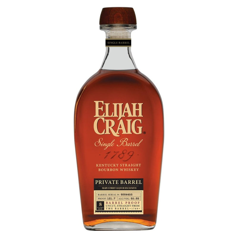 Load image into Gallery viewer, A bottle of Elijah Craig Private Pick Land Of The Free Edition Bourbon, featuring amber liquid in a clear glass bottle with gold and white labeling.
