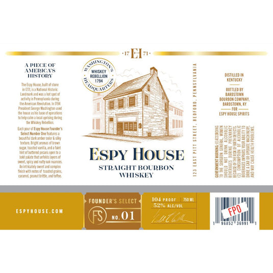 Espy House Founder’s Select No. 01 Straight Bourbon - Main Street Liquor