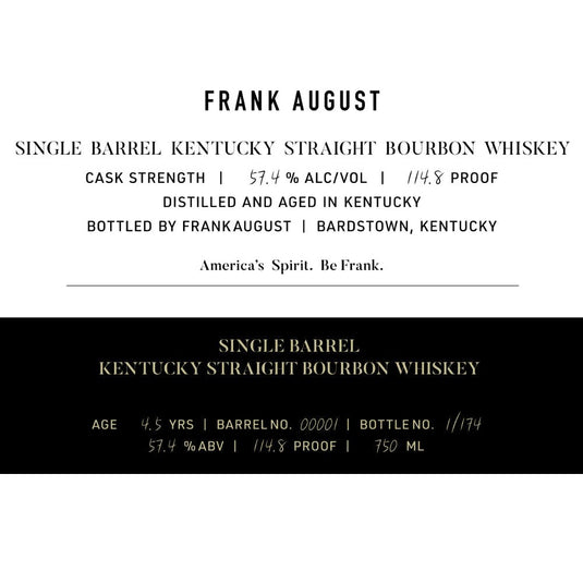 Frank August 4.5 Year Old Single Barrel Bourbon - Main Street Liquor