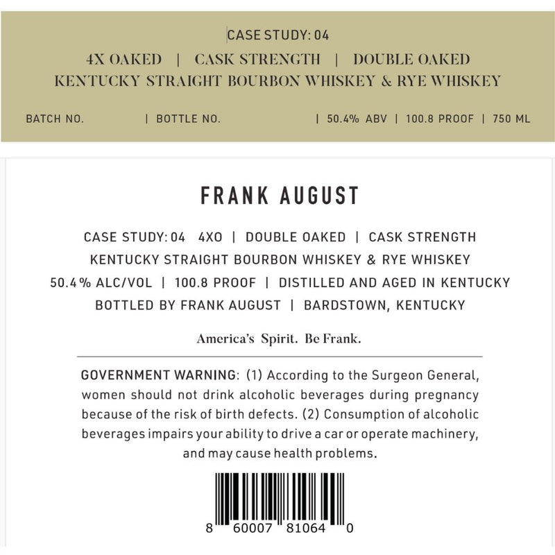 Load image into Gallery viewer, Frank August Case Study: 04 4x Oaked Blended Whiskey - Main Street Liquor
